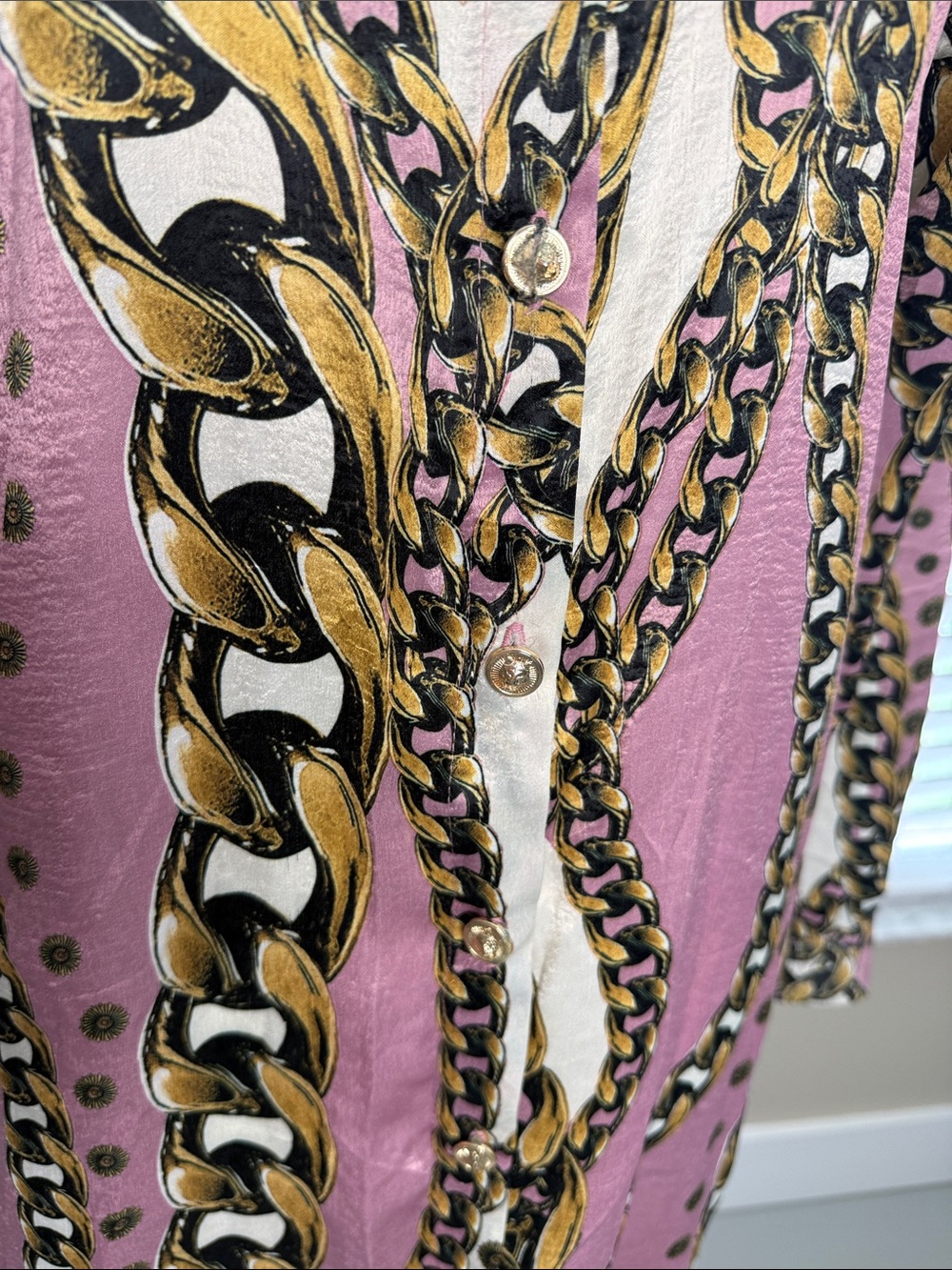 Pink Chain-Print Button Front Dress - Picture 3 of 6